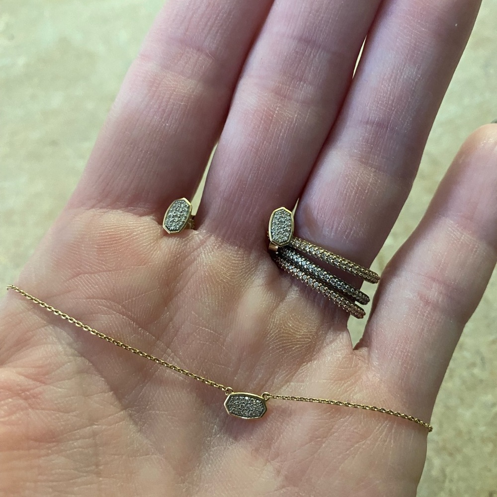 Kendra Scott fine jewelry 14k yellow  gold and diamond Marissa set.